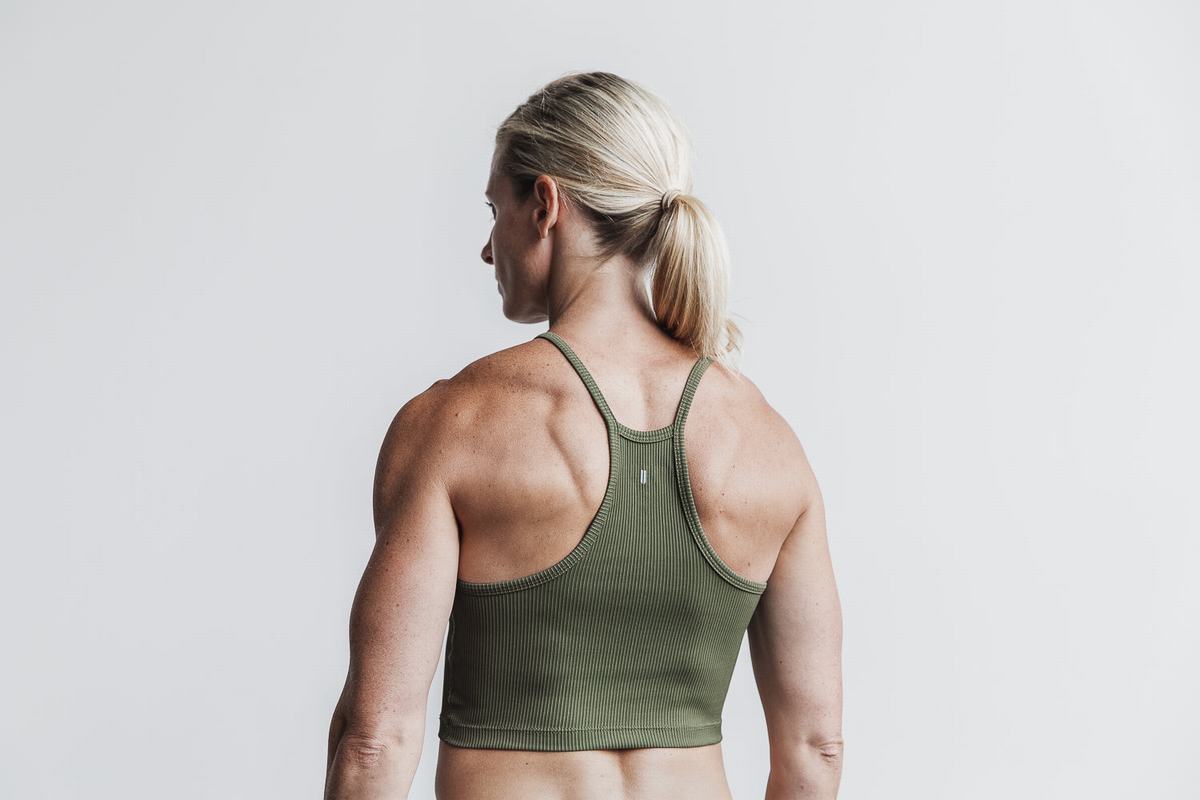 Nobull Halter Crop Ribbed Women's Tank Tops Green | Australia (QB9403)